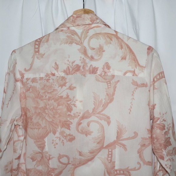 LovePotion Blouse, Medium Wormen Light Cotton Peach and White Button Down, - Picture 9 of 14